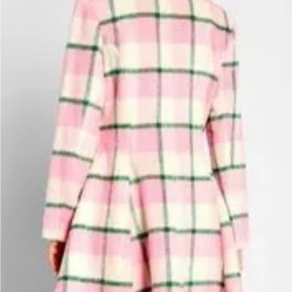 Hell Bunny Millicent Pink and Green Plaid pea coat with fur collar - Sz L - Picture 3 of 10